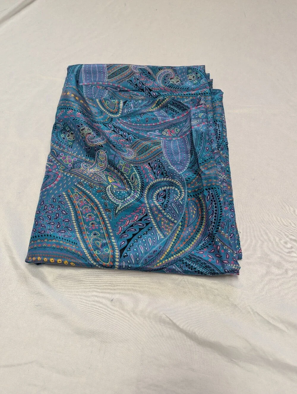 Samurai Textiles Satin Teal Purple Paisley Boho Fabric Remnant  #49348 45